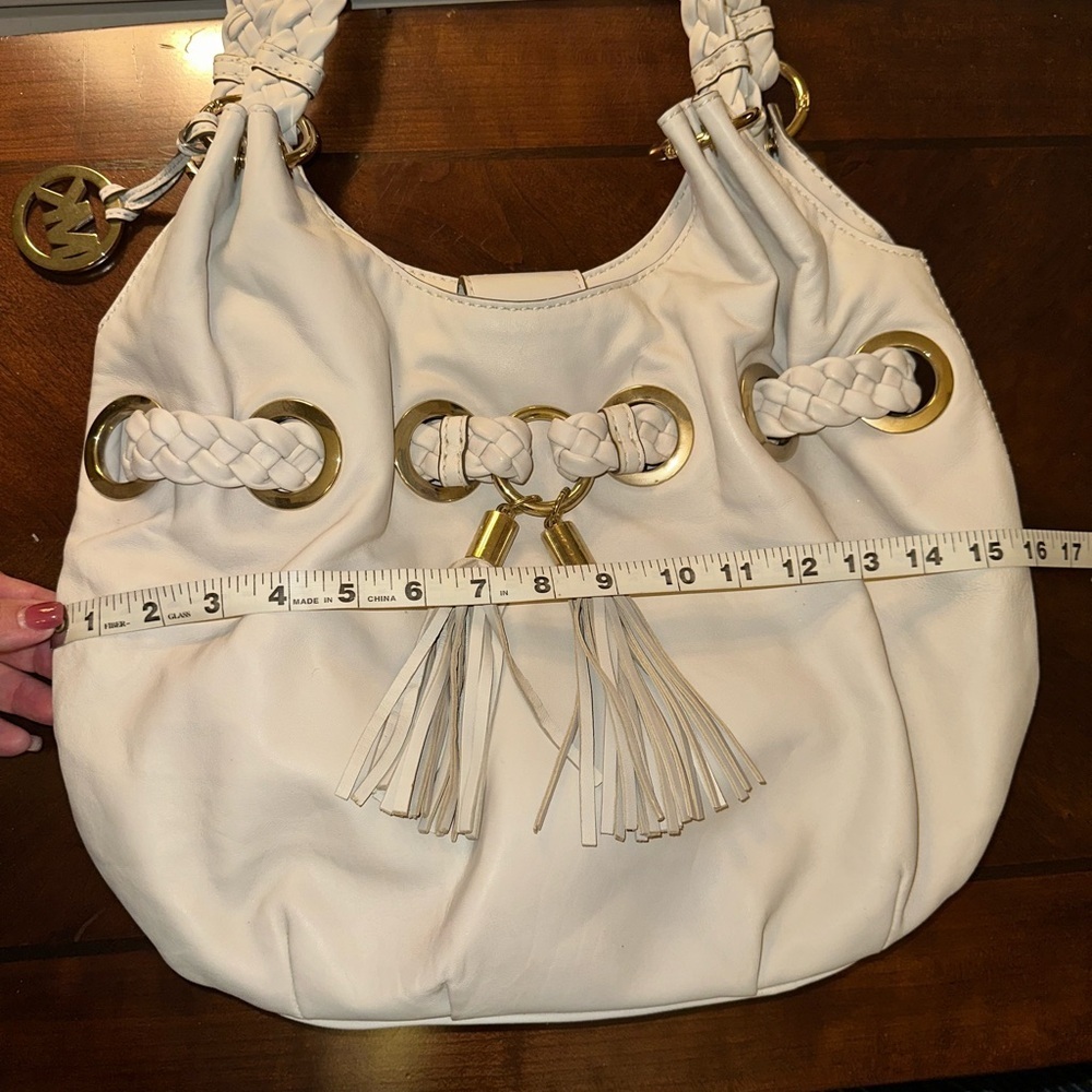 Michael Kors White Leather Hobo Bag With Braided Handle Shoulder Bag - Picture 14 of 17